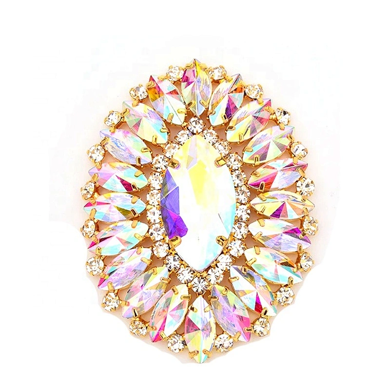 2020 Trends New Product Fashion Jewelry Sewing Glow Stone Patch Assorted Colours Rhinestone Brooch Applique For Bridal Dress