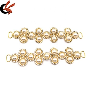 Gold Plating Pearl Women Swim Suite Top/Bottom Set Elegant Faux Pearl Rhinestone Bikini Connector