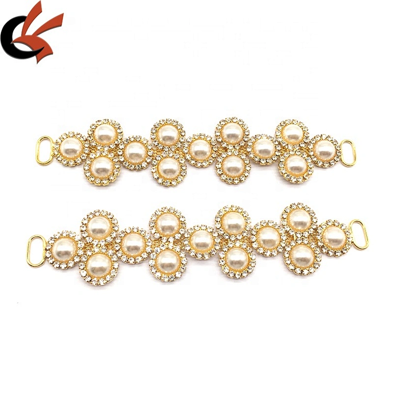 Gold Plating Pearl Women Swim Suite Top/Bottom Set Elegant Faux Pearl Rhinestone Bikini Connector