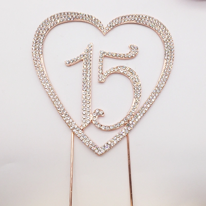 Wedding Engagement Party Wedding Cake Topper Heart Shaped Birthday Rhinestone Cake Topper