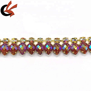 Glitter orange AB resin rhinestone beaded chain trimming