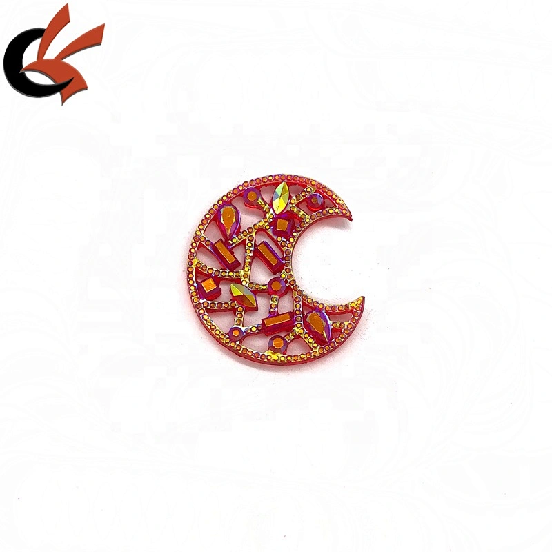 Unique Crescent Moon hollow red AB colors sew on resin rhinestones