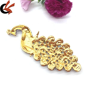 Customize metal peacock feather blue lake hijab luxury accessory rhinestone brooch for DIY hat and dress