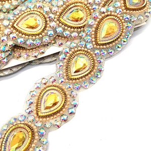 Iron On Resin Trimming Supplier Gold Resin pearl rhinestone trim