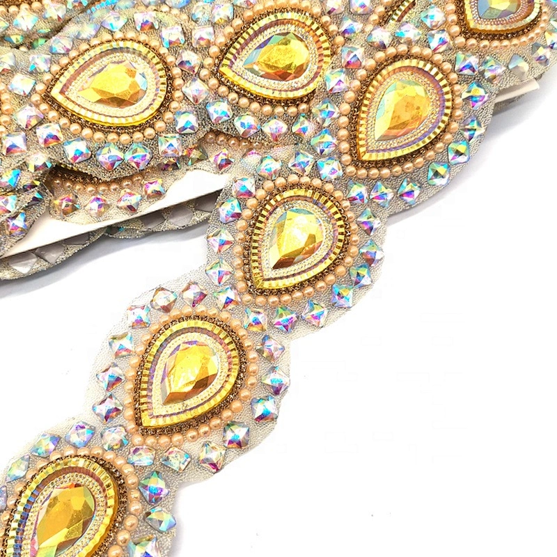 Iron On Resin Trimming Supplier Gold Resin pearl rhinestone trim