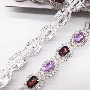 hot selling diamante silver setting colorful glass chain rhinestone trims for garment