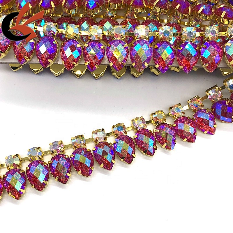 wholesale glisten red AB glitter resin rhinestone chain trimming