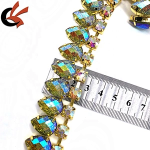 Garment decoration drop crystal green glitter AB resin rhinestone chain trims