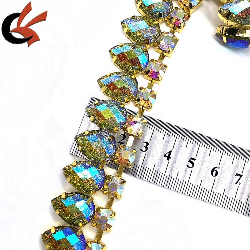 Garment decoration drop crystal green glitter AB resin rhinestone chain trims