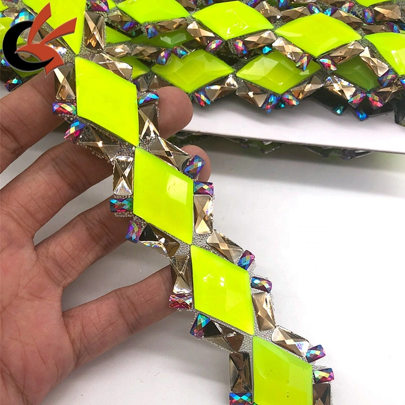 Fluorescent green hot fix rhinestone trimming iron on crystal tape