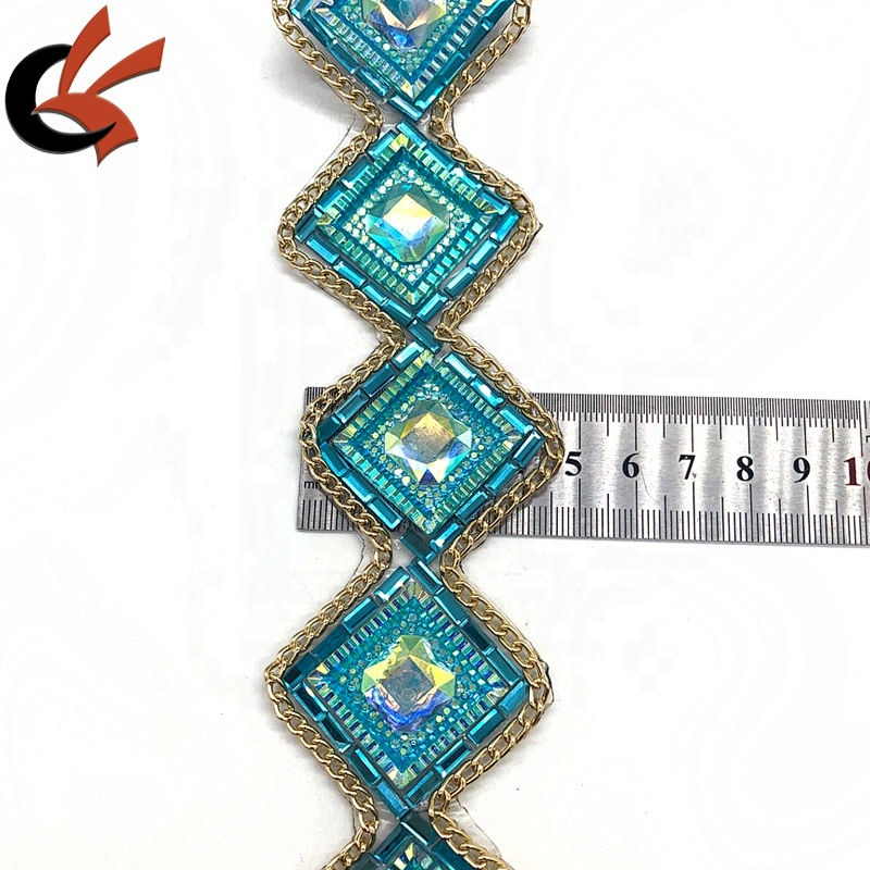 New design costume embellishment iron on fancy rhinestone chain hot fix tape trimming