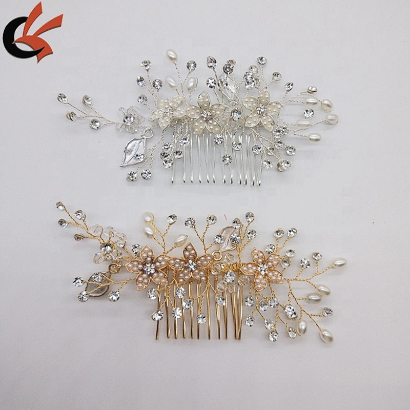 2020 Wedding Supply Ivory Pearl Crystal Rhinestone Handmade Flower Hair Comb
