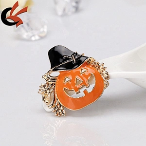 Wholesale Halloween Festival Pumpkin Face with hat Enamel Brooch Pin Crystal Ghost Brooch