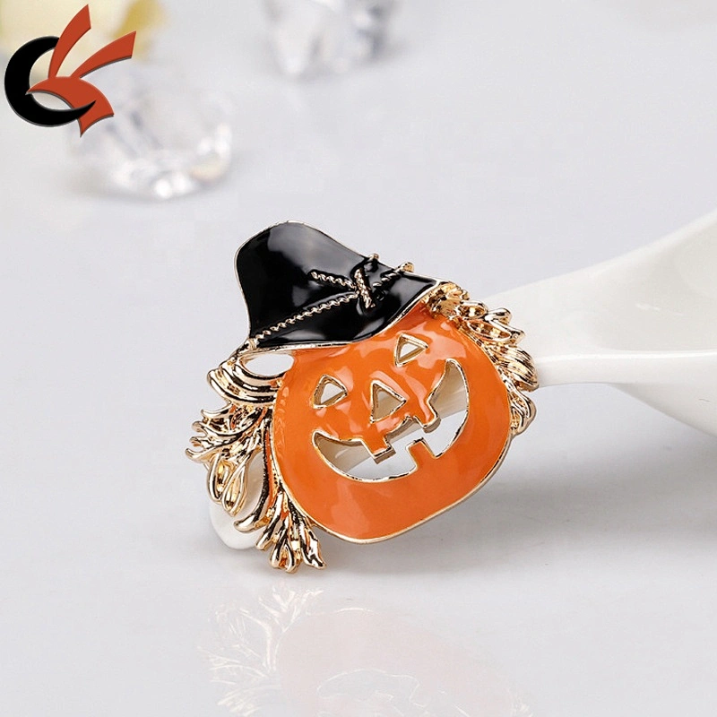 Wholesale Halloween Festival Pumpkin Face with hat Enamel Brooch Pin Crystal Ghost Brooch