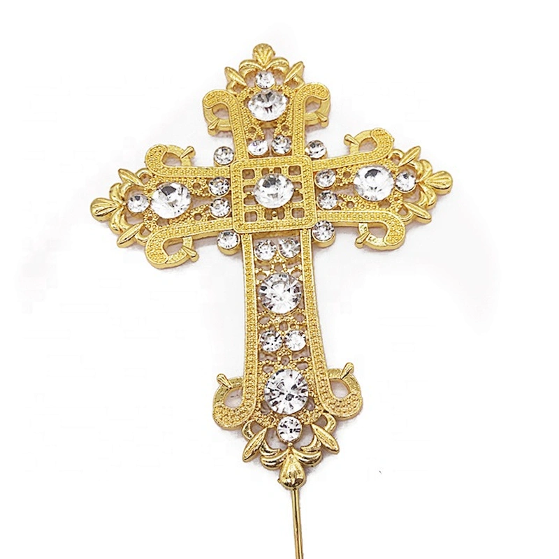 Wholesale Rose Gold Cross Rhinestone Cake Topper For Religious Baptism Christening Cake Decoration