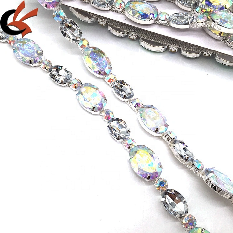 Making Garment Dress Decoration Rhinestone Trim AB Strass Silver Rhinestone Trim