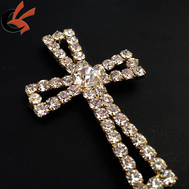 gold plating crystal cross rhinestone brooch