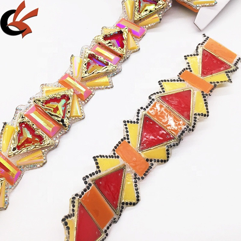 New Arrival Fashion Luxury Women Clothing Multi-colored Resin Hotfix Rhinestones Fabric Trims Applique Tape