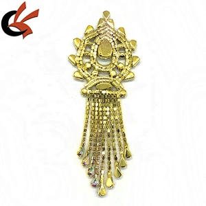Newest gold base AB clear crystal rhinestone tassel appliques sew on garment Jewelry accessories