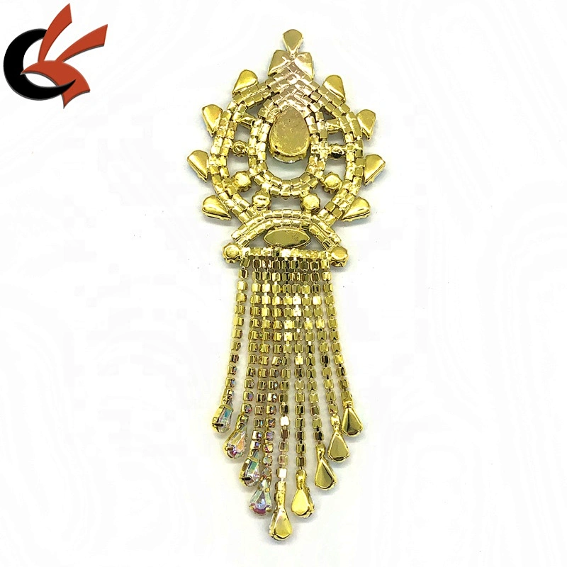 Newest gold base AB clear crystal rhinestone tassel appliques sew on garment Jewelry accessories