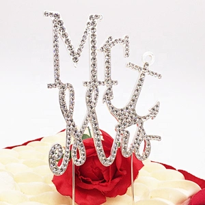 2019 hot sell Mr and Mrs rhinestone metal carved gemstone jewelry cake topper