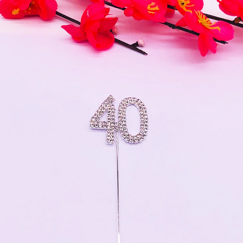 21th Number silver  Wedding Anniversary Birthday Rhinestone  Cake Topper for cupcake decoration