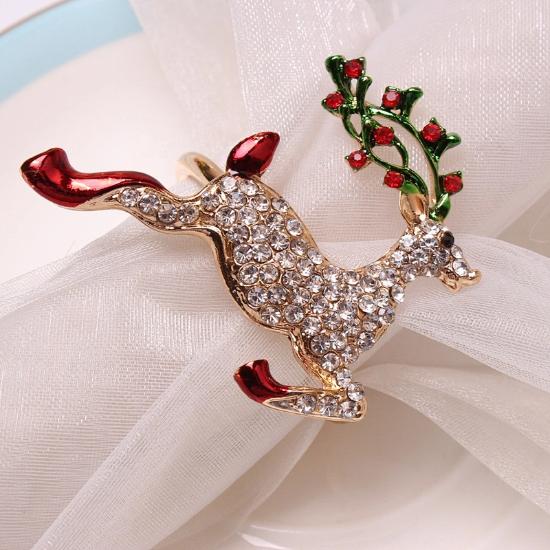 Wholesales Custom American Christmas season rhinestone metal lifelike crystal deer napkin ring