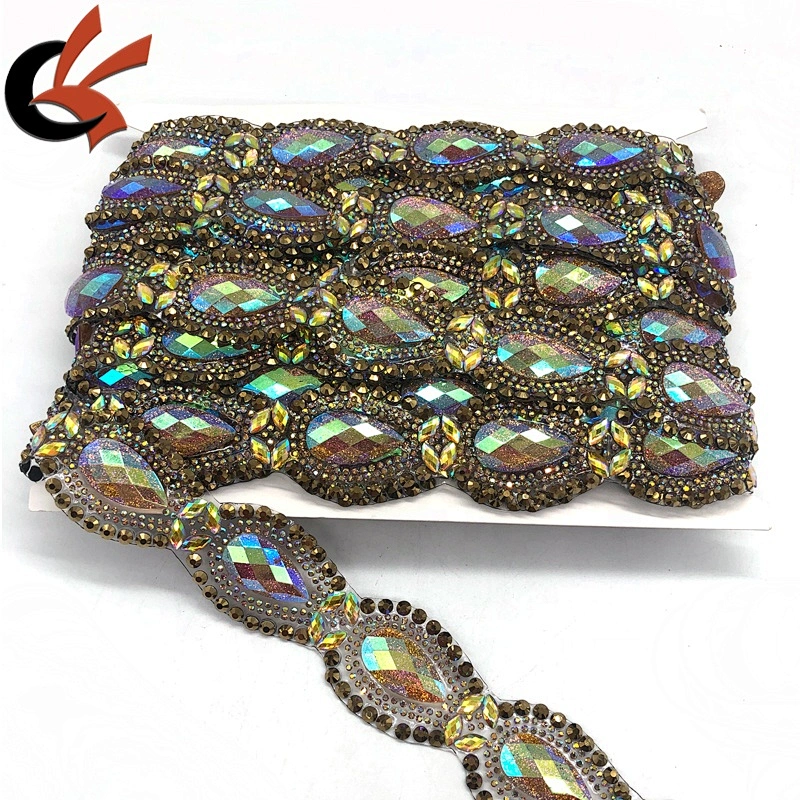Factory wholesale heat transfer gold fancy rhinestone trims