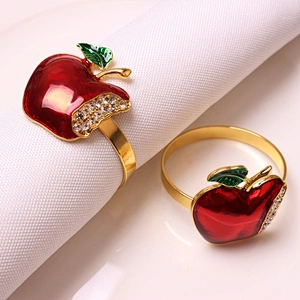 New Custom made decorative Xmas colour enamels blush red apple napkin rings gold plated napkin holder