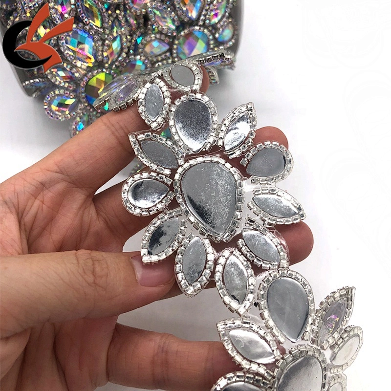 wedding dress belt decoration hot fix/Iron on AB crystal motif tape apparel trimming