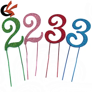 2021 New Green Red Pink Blue base color crystal rhinestone numbers cake topper for birthday party