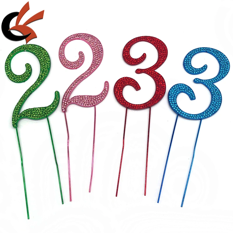2021 New Green Red Pink Blue base color crystal rhinestone numbers cake topper for birthday party