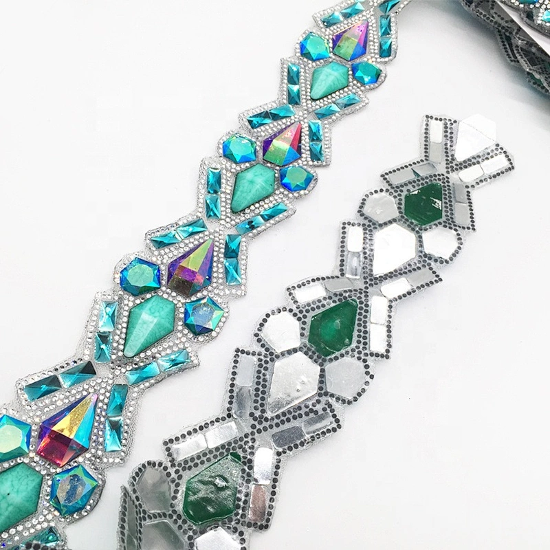 NEW iron on garment rhinestone applique trim hotfix resin beads chain trims for decoration