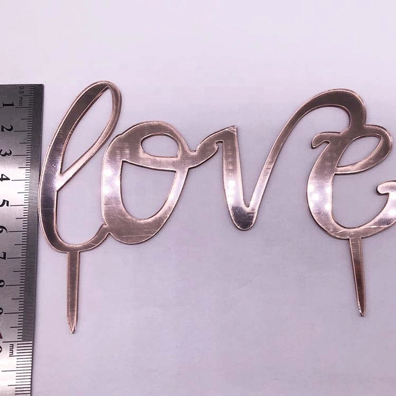 Wholesale acrylic love cake topper in rose gold color