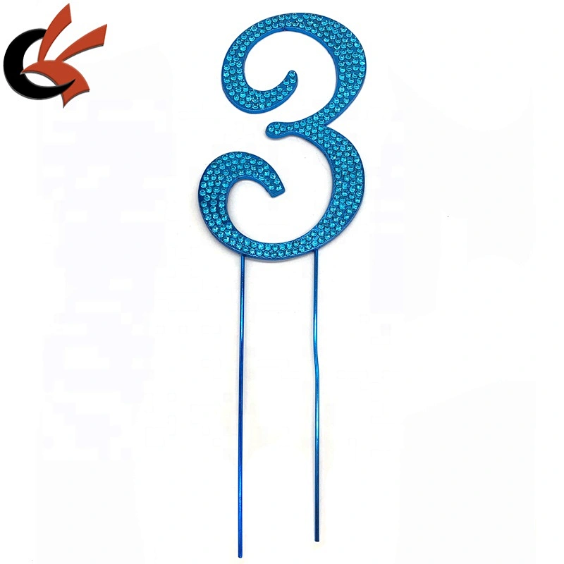 Birthday Cake topper Numbers blue color crystal rhinestone cake pin toppers
