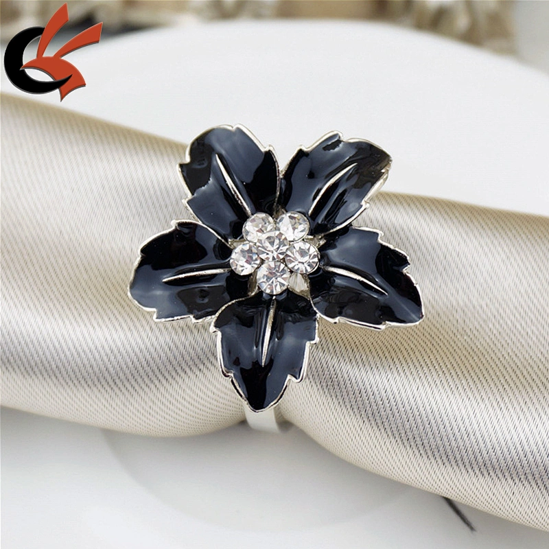 White/Black Crystal Silver Party Table Decoration Napkin Ring Holders