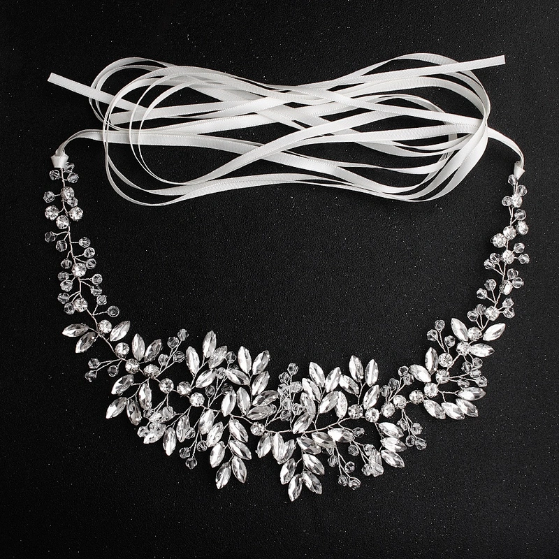 Wedding Bridal Dress Handmade Sash Beaded Belt Crystal rhinestone Waist Belt