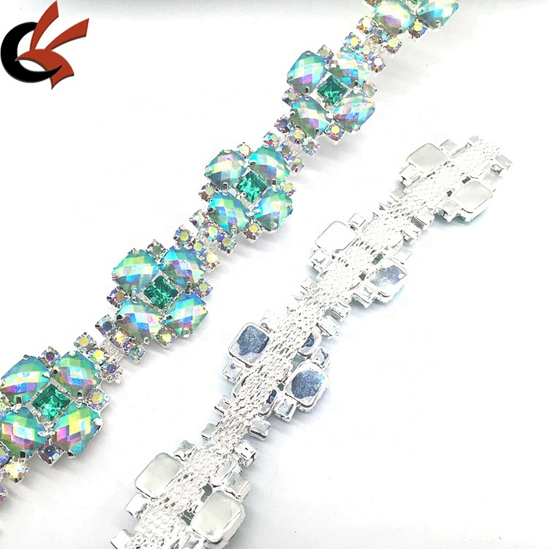 High quality fabric cutting crystal mesh square stone trimming crystal rhinestone trim for wedding garment