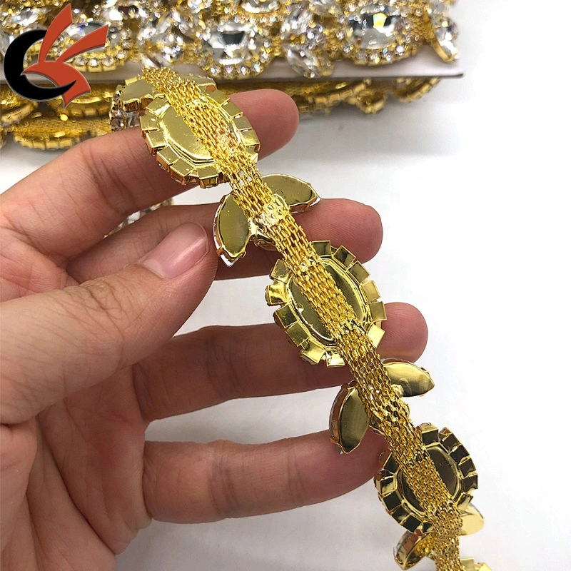 shining clear glass crystal gold plating rhinestone trimming