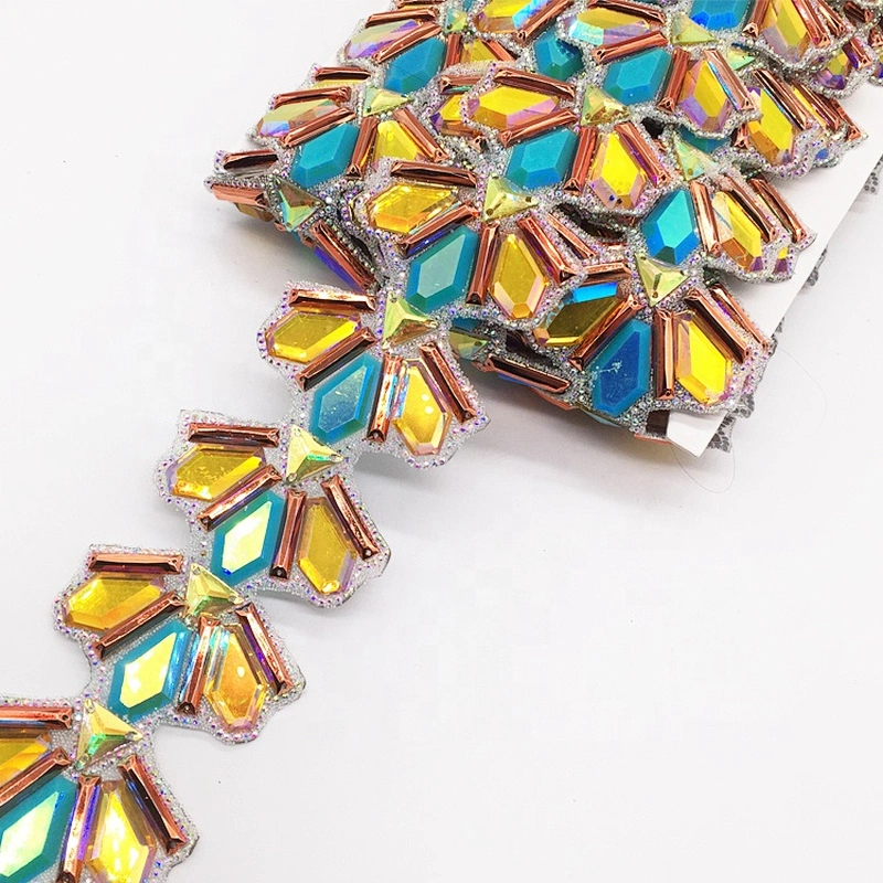 custom wholesale DIY decoration colors resin tape hot fix rhinestone ribbon chain trimming