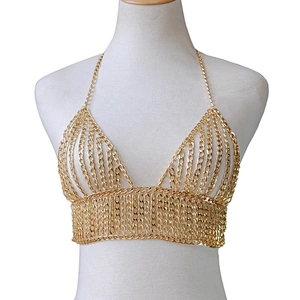 Fashionable trendy chunky statement clothing decorative stainless metal chain sexy open bikini body chain