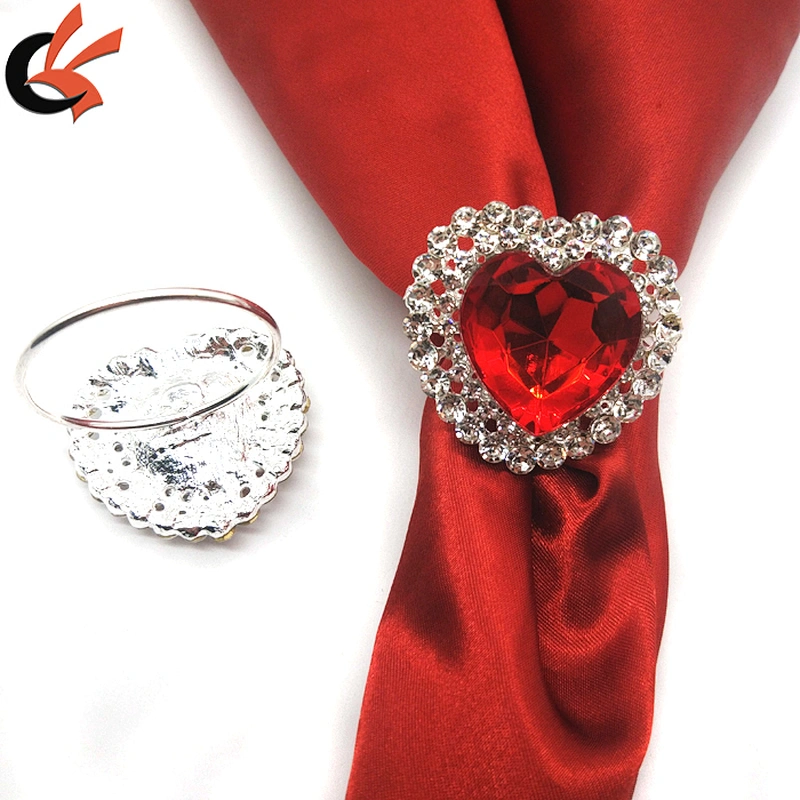 Table Decor Sparkly Red diamond Heart Rhinestone Napkin Ring