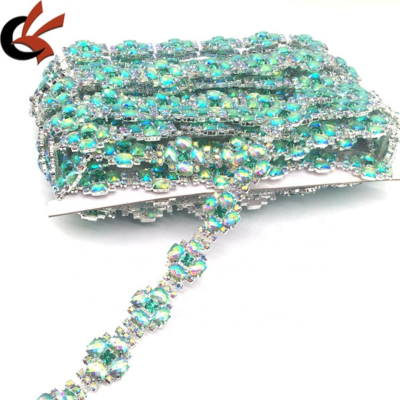 High quality fabric cutting crystal mesh square stone trimming crystal rhinestone trim for wedding garment
