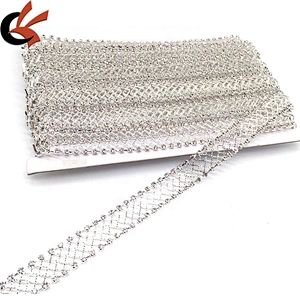 Wholesale fashion crystal mesh design silver decorative rhinestone fabric trim