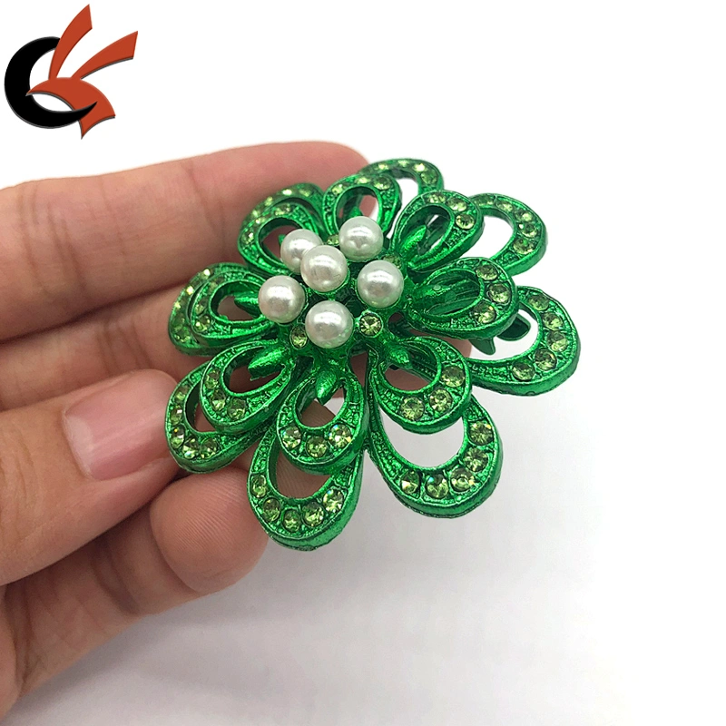 New green plating metal base green crystal flower rhinestone brooches