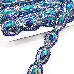 Hot Fix Blue AB Resin Rhinestone Trim Carnival Dress Custom Rhinestone Trimming