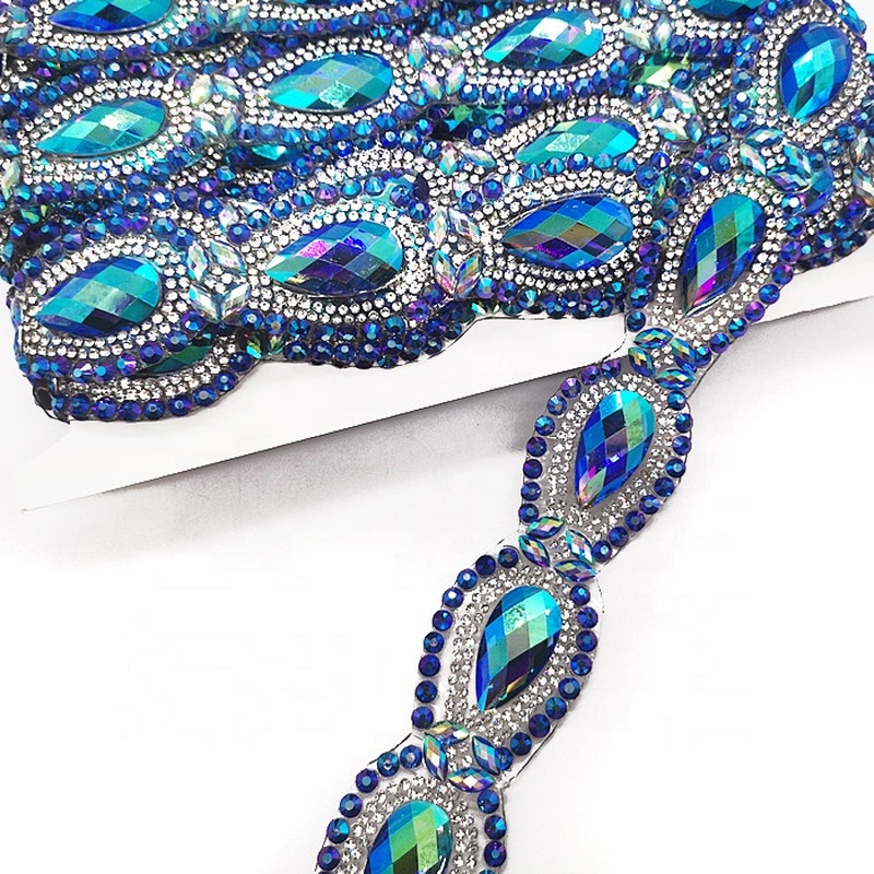 Hot Fix Blue AB Resin Rhinestone Trim Carnival Dress Custom Rhinestone Trimming