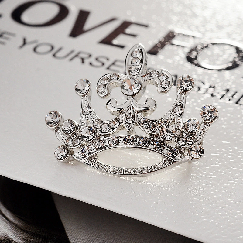 Silver Plated Rhinestone Pave Vintage Royal Crown Brooch Wedding Bridal Bouquet