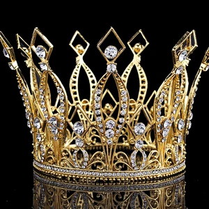 Zirconia Fashion large gold kings Baroque  tiara crown for pageant
