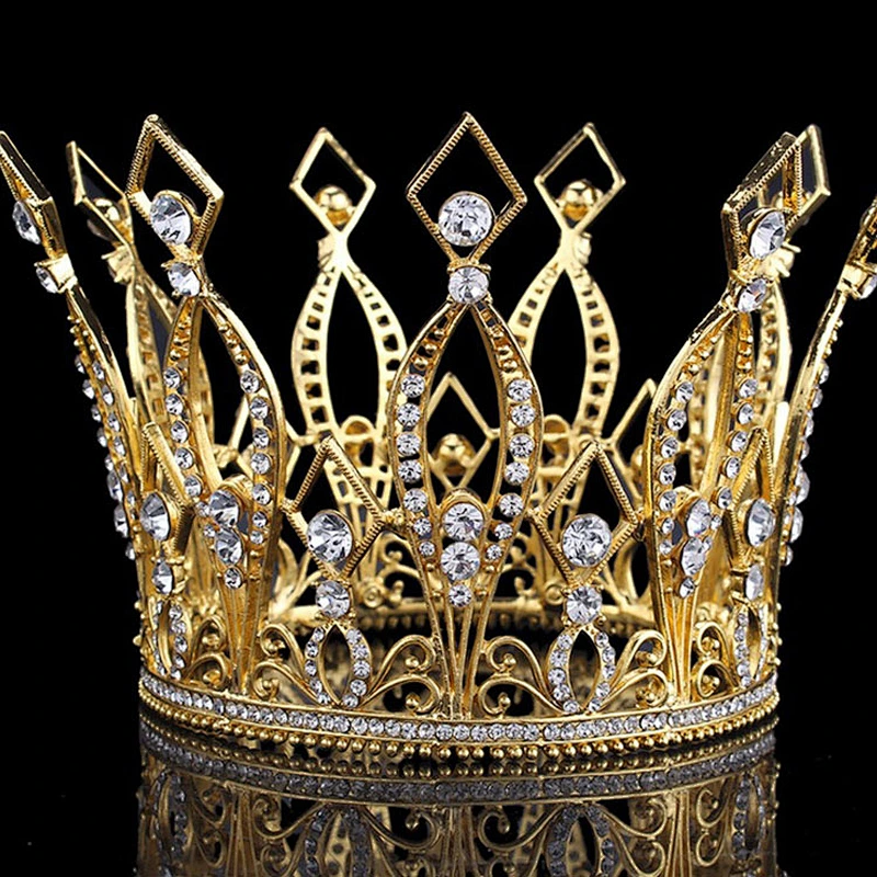 Zirconia Fashion large gold kings Baroque  tiara crown for pageant